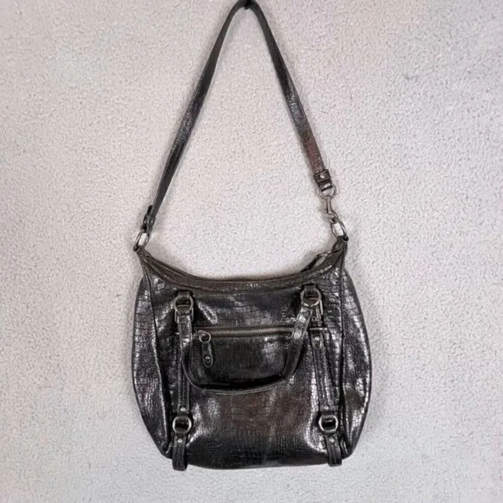 COACH 15384 CROCODILE EMBOSSED MADISON STYLE BLACK LEATHER TOTE BAG CARRYALL